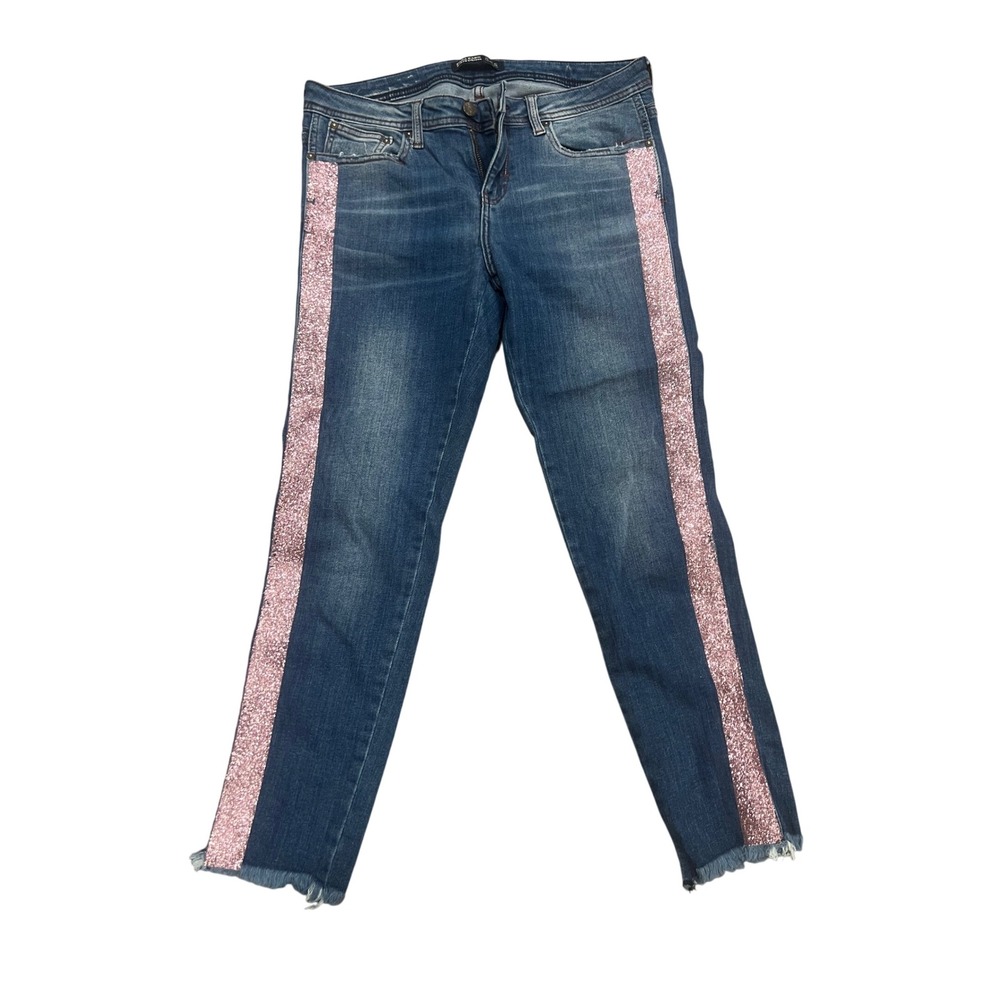 Zara Jeans Womens Slim Blue Pink Glitter Side Stripe Sz 8 Z1975 Y2K Coquette
